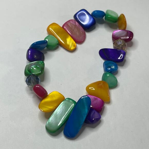 Set of multi colored faux stone beaded bracelets stretch style versatile trendy - Picture 4 of 9